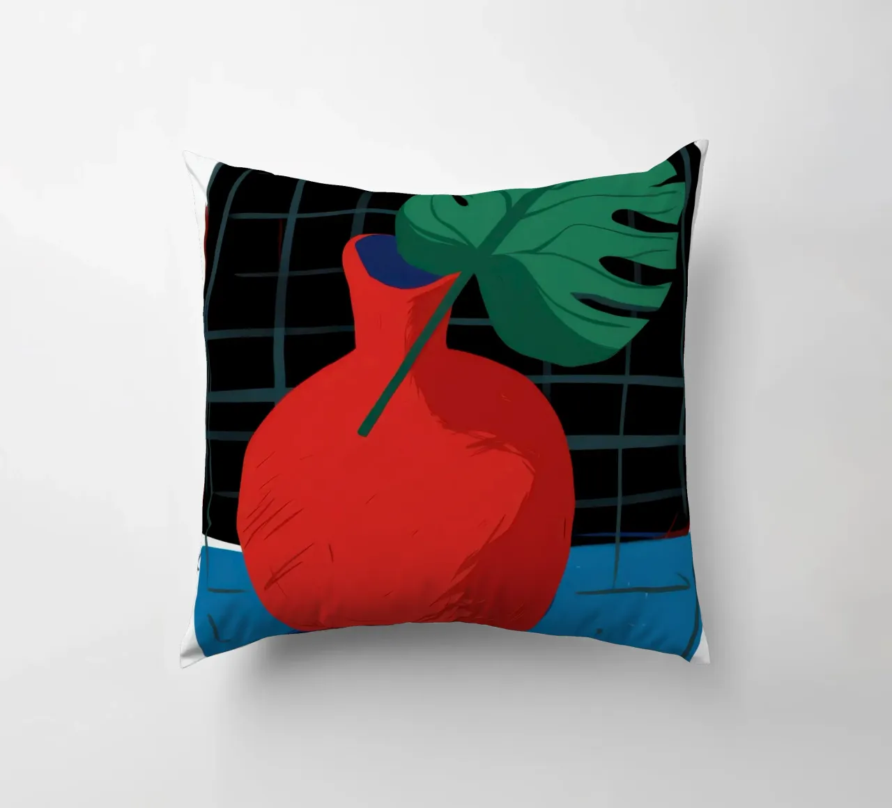 Monstera's Crimson Boldness decorative cushion by Giant Foxs