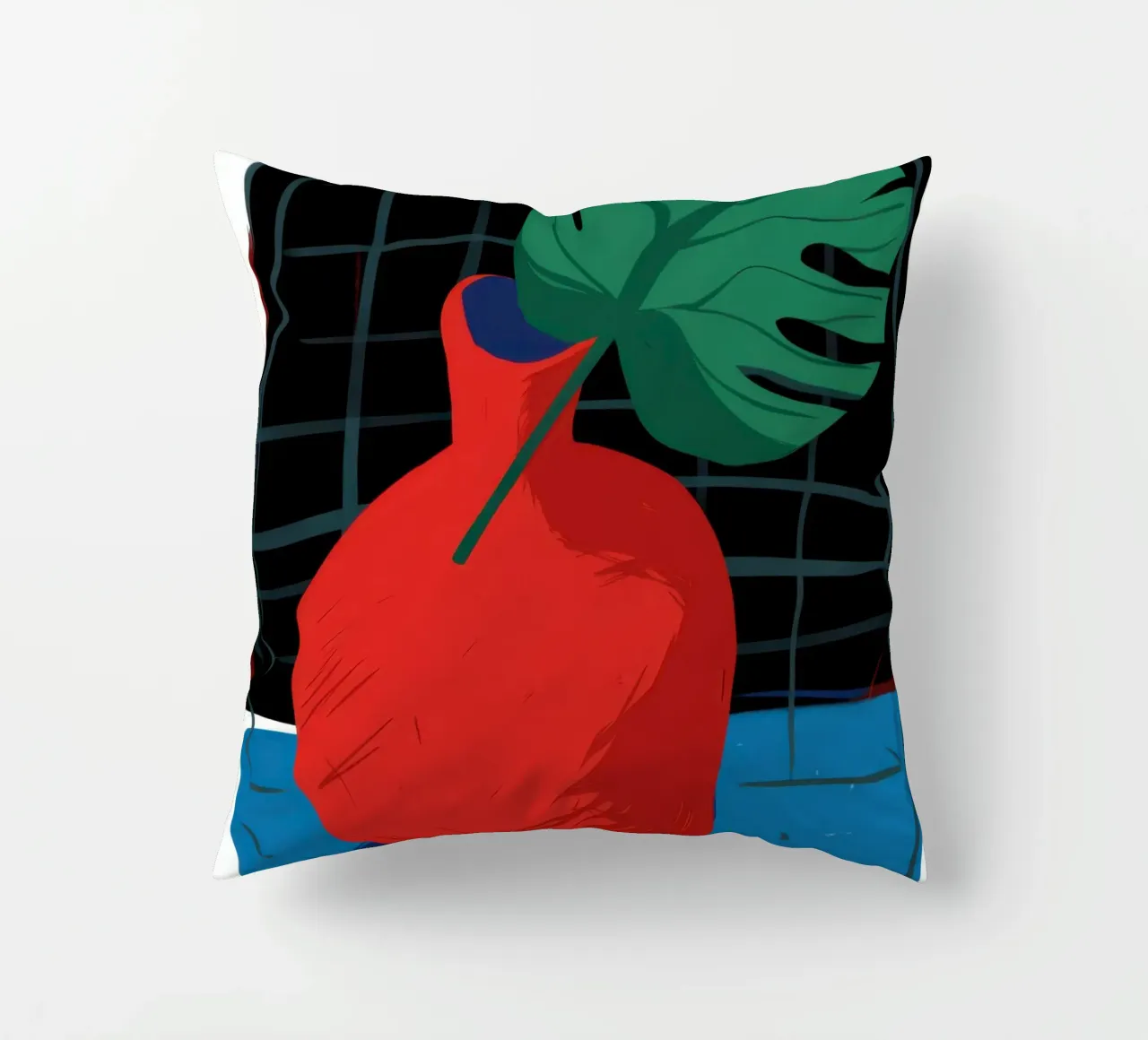 Monstera's Crimson Boldness decorative cushion by Giant Foxs