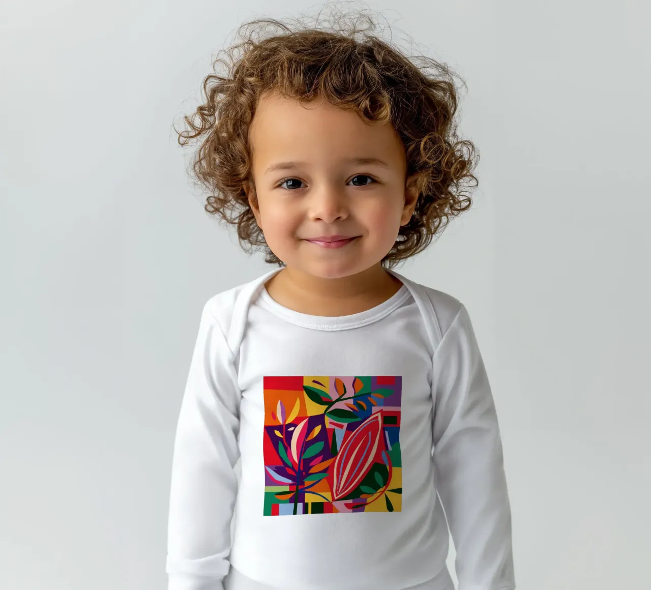 Carnival of Leaves long-sleeve baby romper by Rain Balance