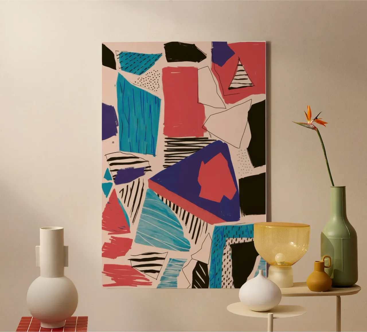 Ritmische collage chaos canvas met Baklijst van Dream Gesso