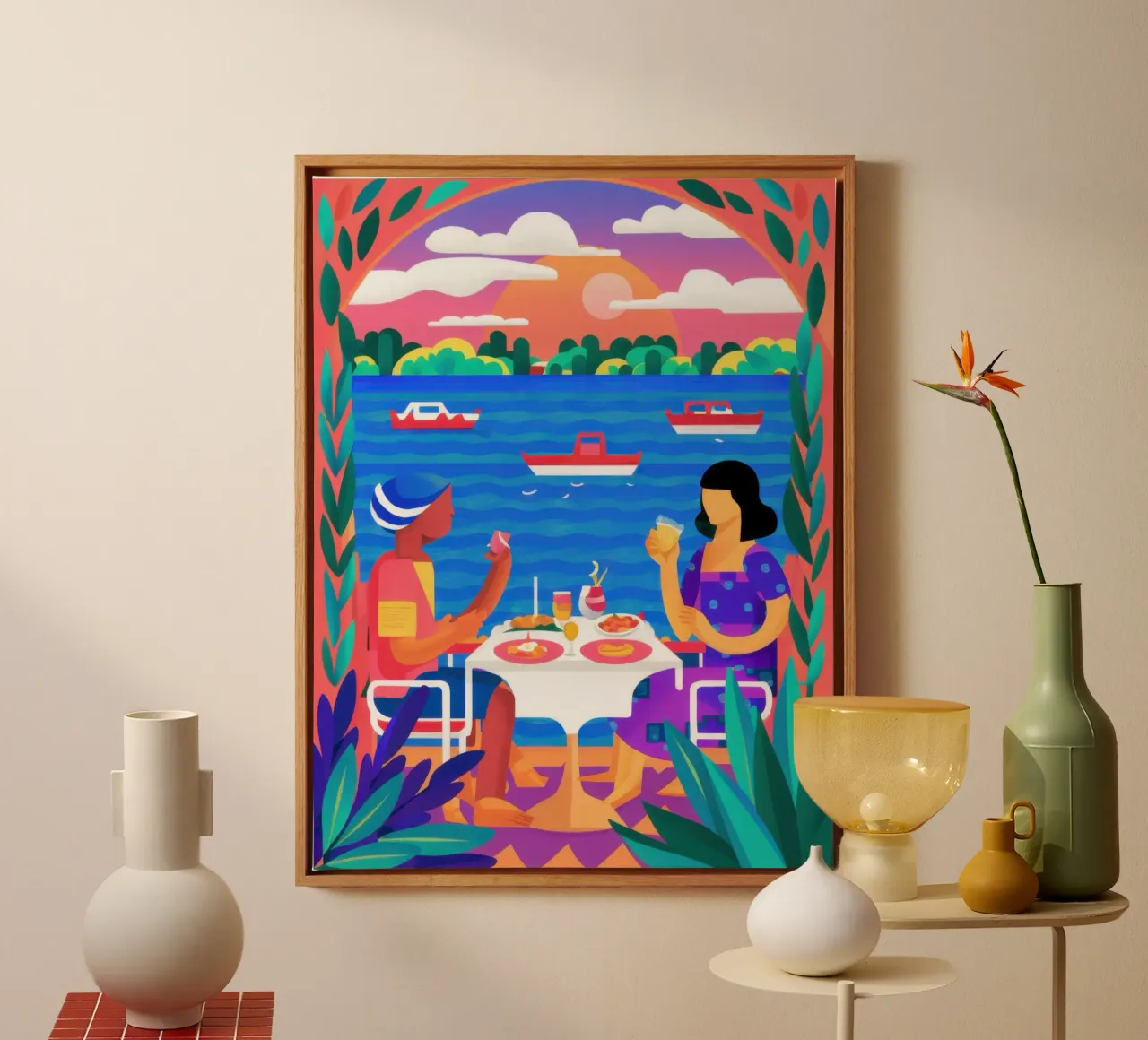 Droom Diner aan Zee canvas met Baklijst van Mythy Brush