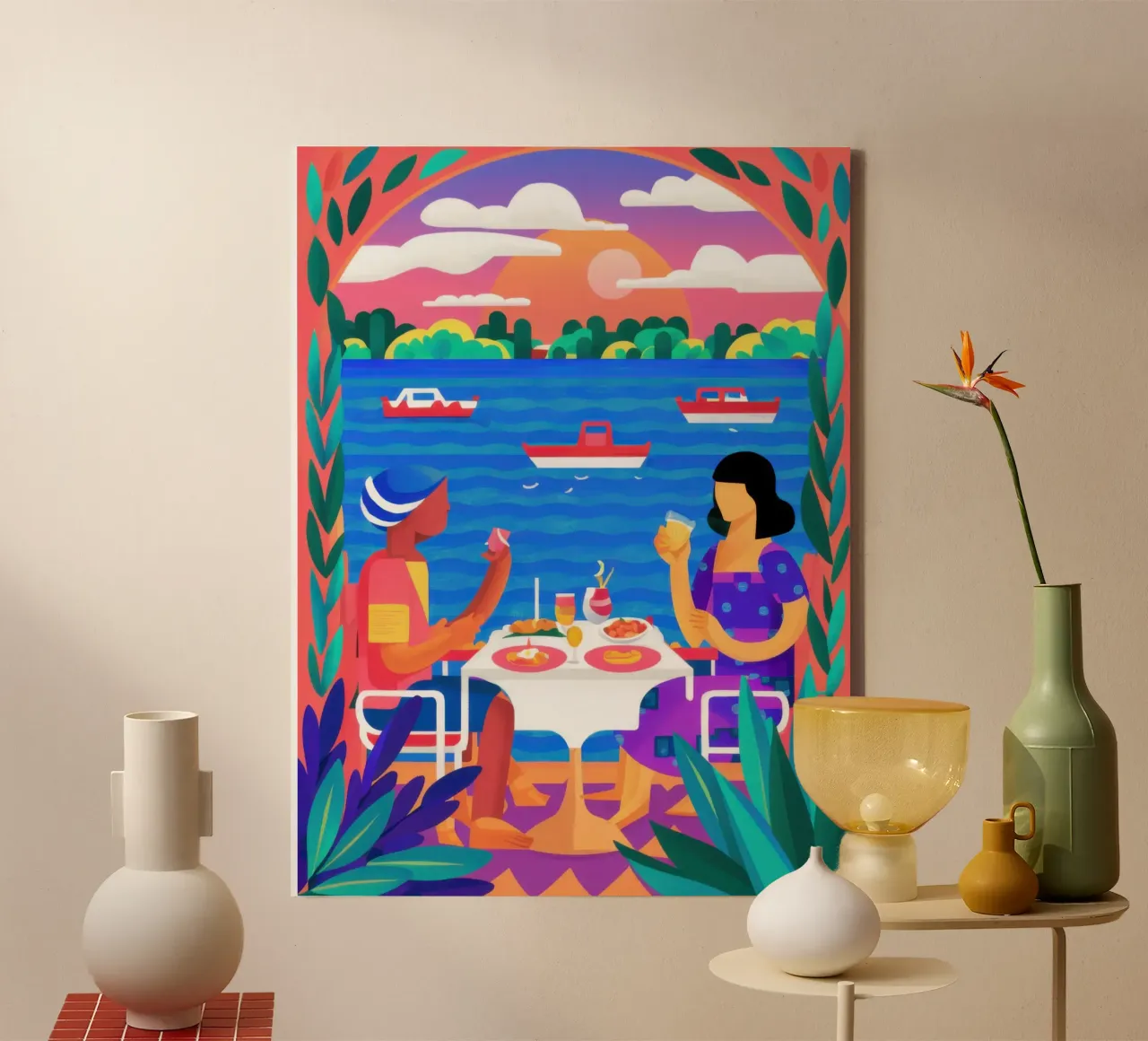 Droom Diner aan Zee canvas met Baklijst van Mythy Brush