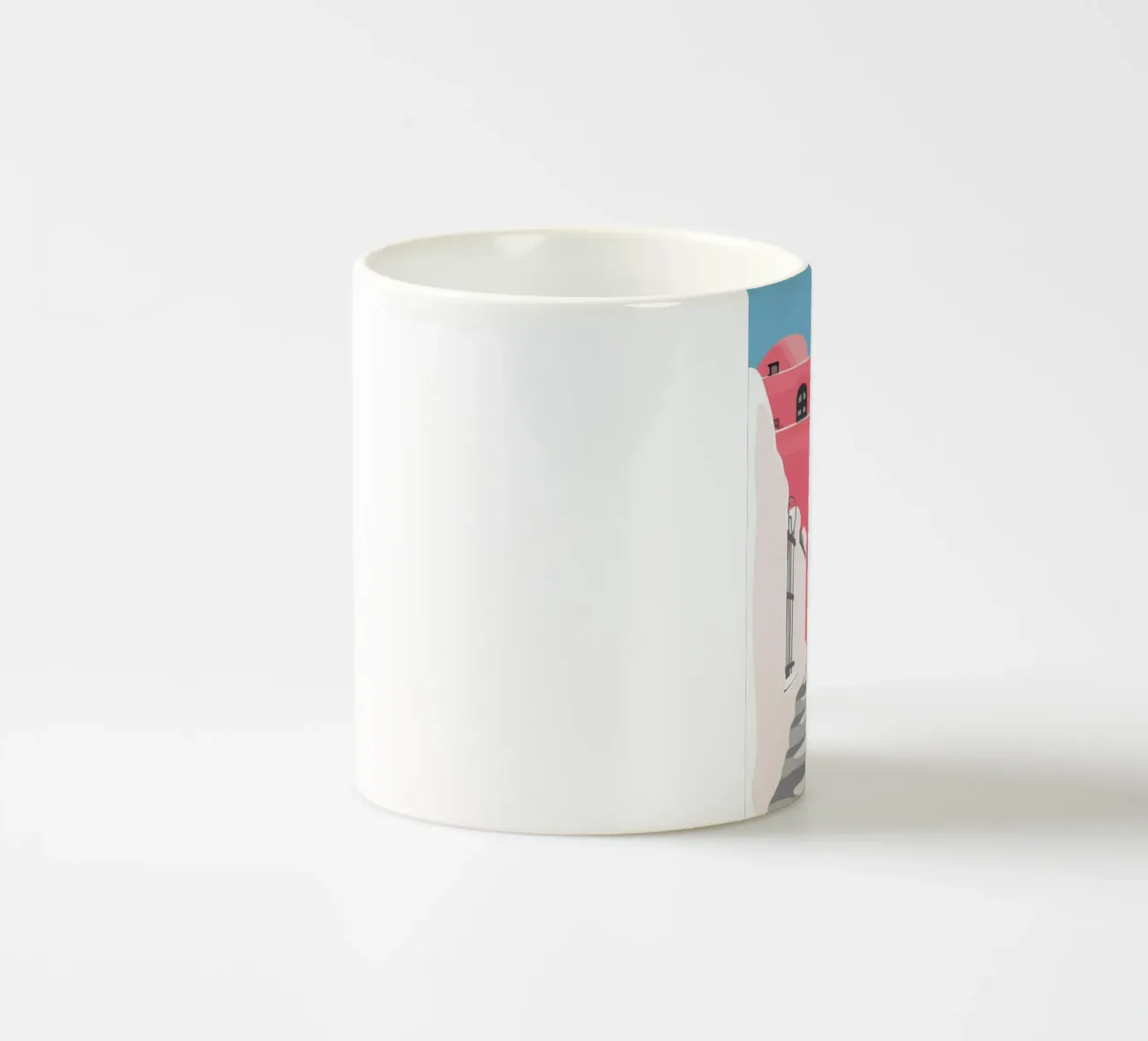 Un gatto in una strada rosa tazza in ceramica da Mythy Brush