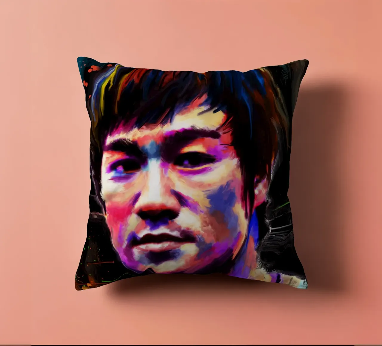 Bruce Lee abstract colorful pop art cuscino da Lembayung art