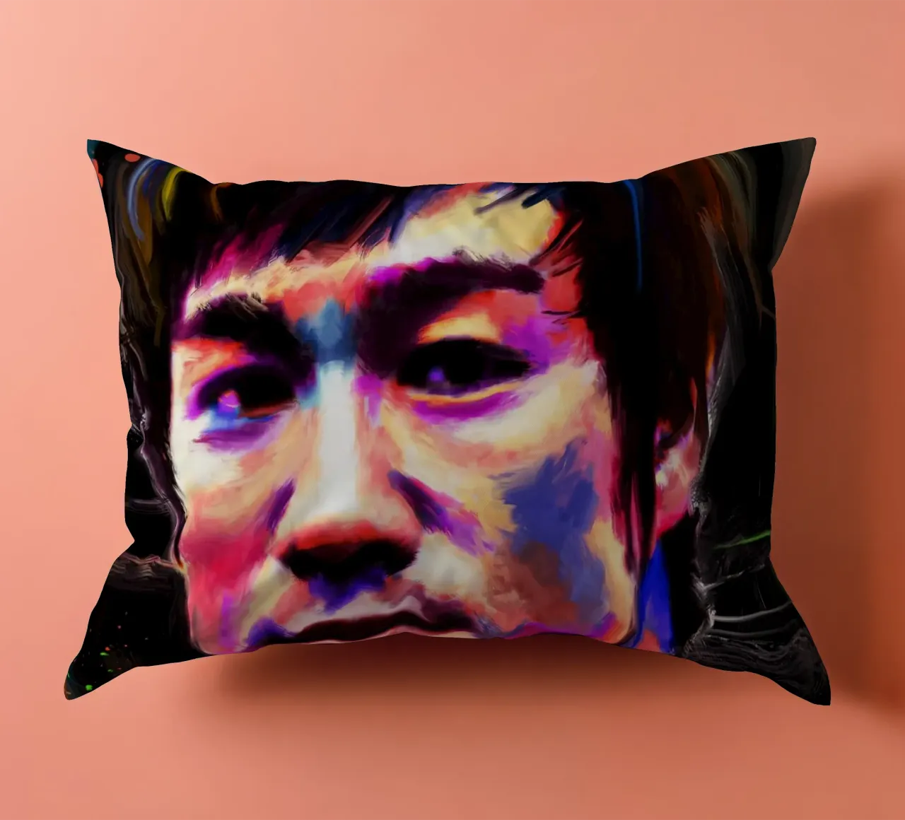 Bruce Lee abstract colorful pop art cuscino da Lembayung art