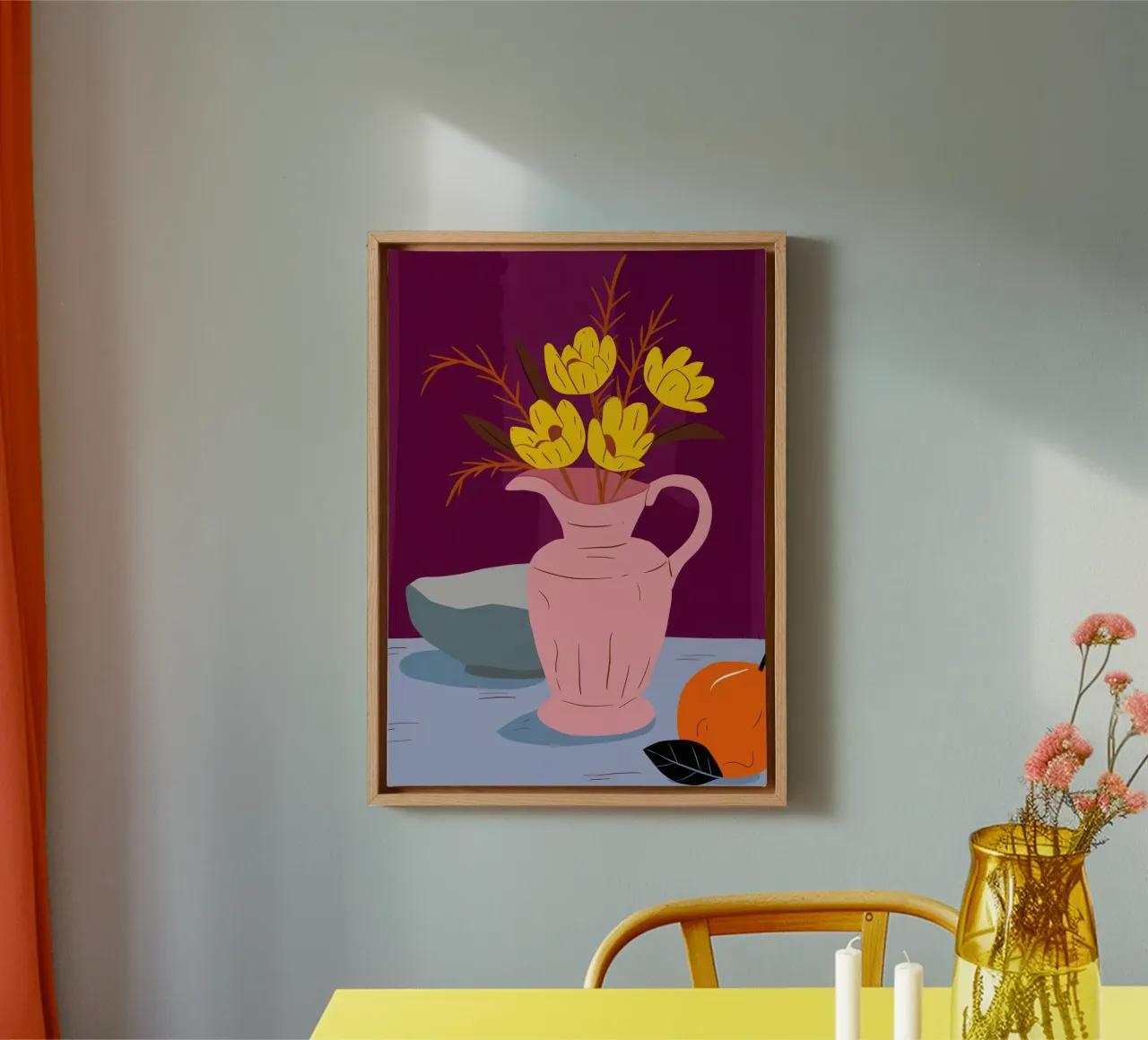 Roseate Pitcher Sunshine canvas with Floater frame by Rain Balance