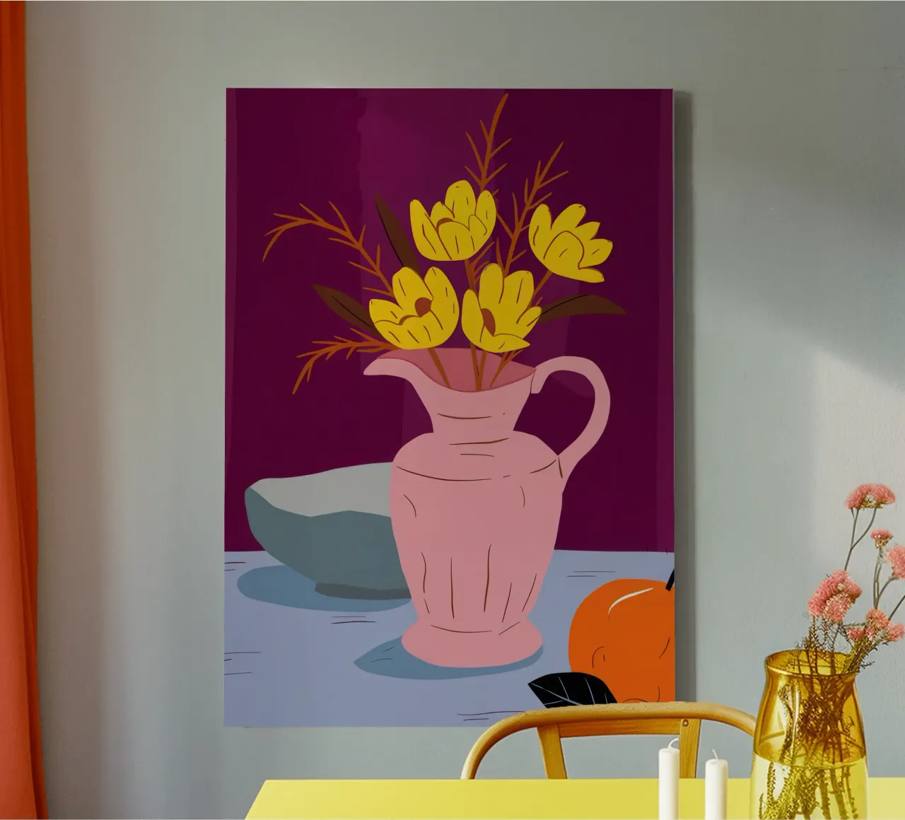 Roseate Pitcher Sunshine canvas with Floater frame by Rain Balance