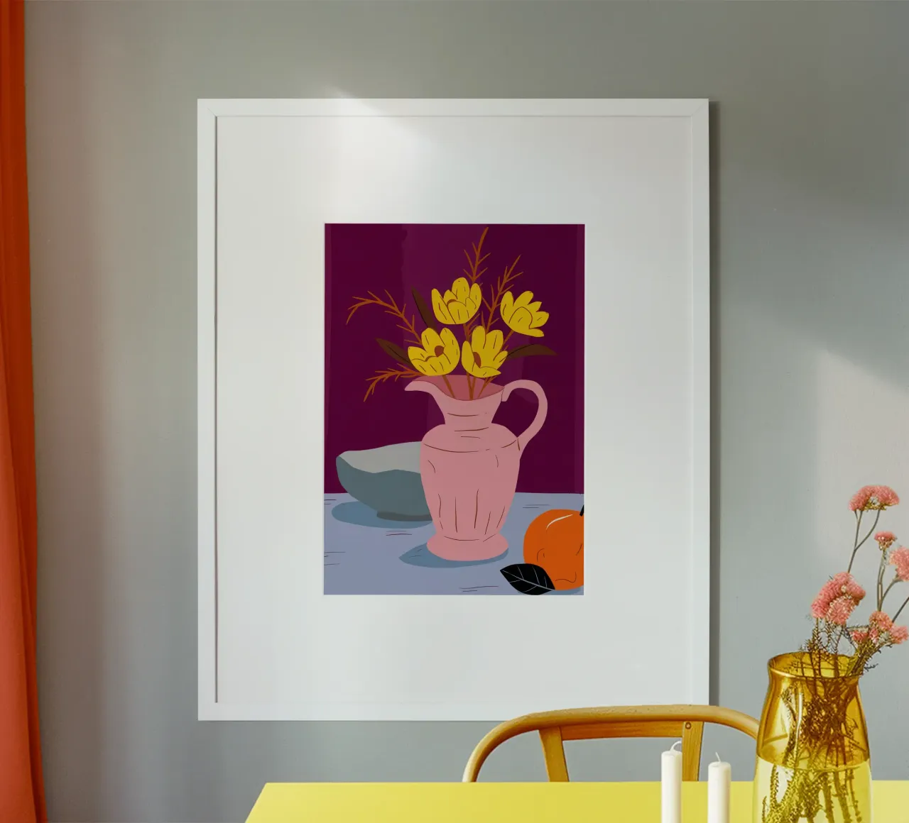 Brocca rosea sole poster con telaio in alluminio da Rain Balance