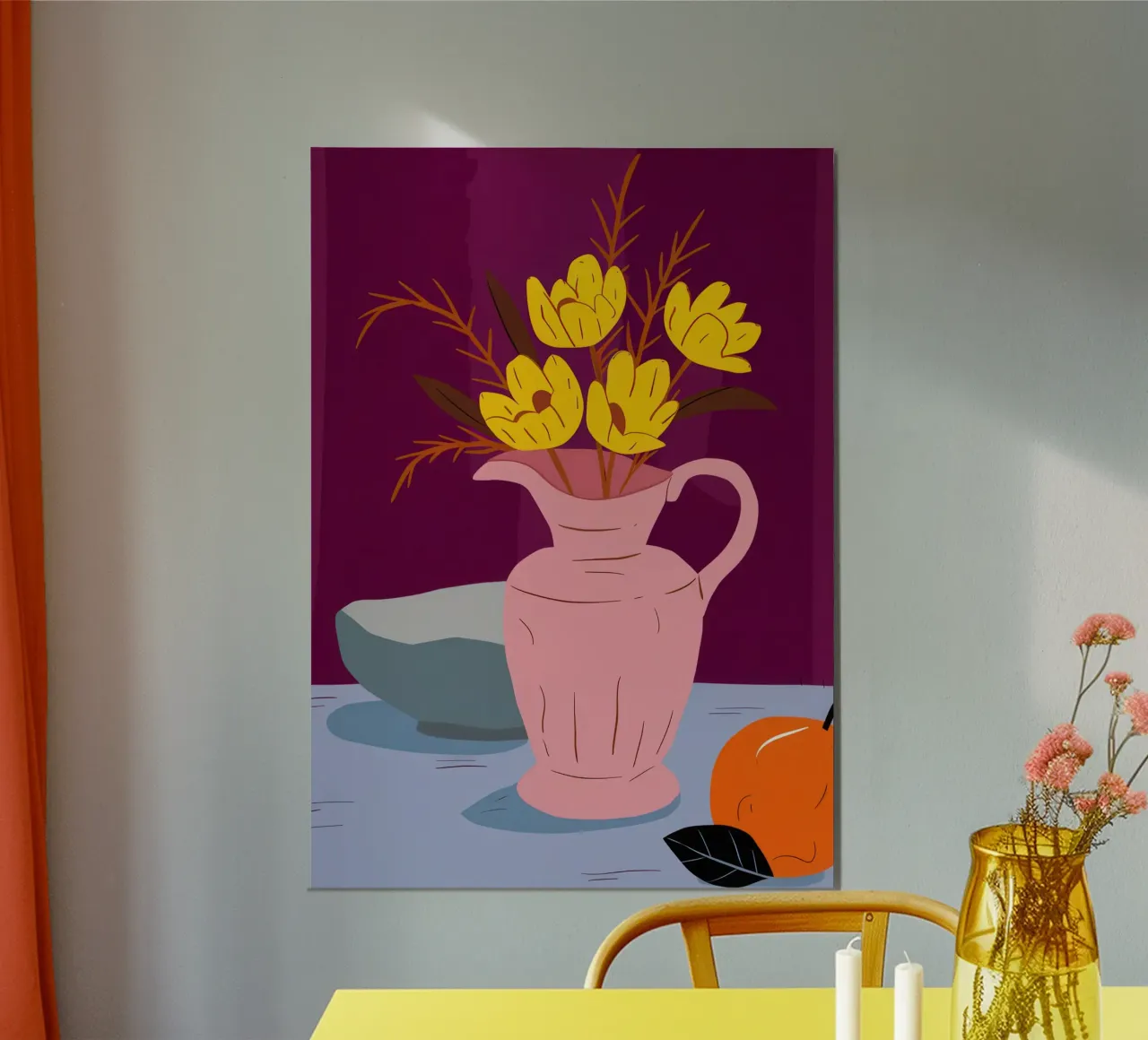 Brocca rosea sole poster con telaio in alluminio da Rain Balance