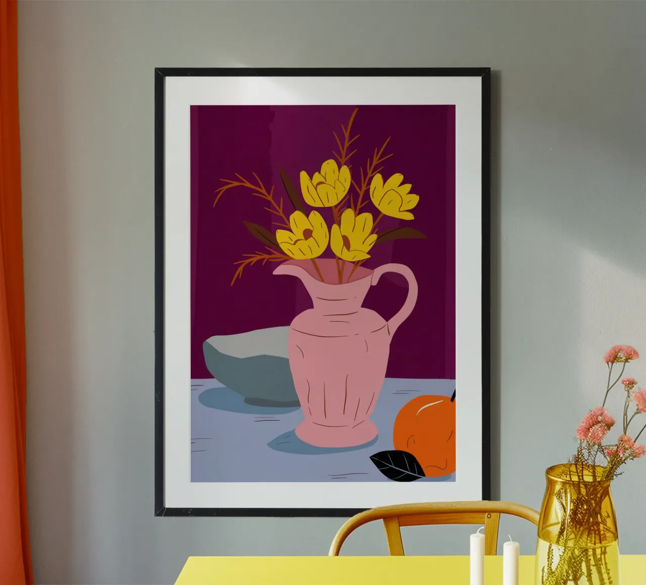 Brocca rosea sole poster con telaio in alluminio da Rain Balance