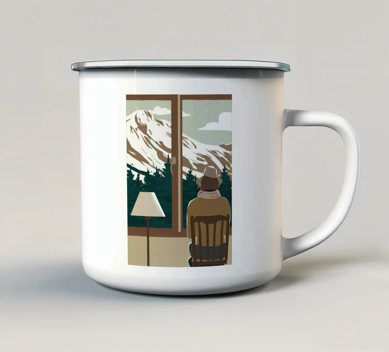 Wintry Window Contemplation enamel mug by Giant Foxs