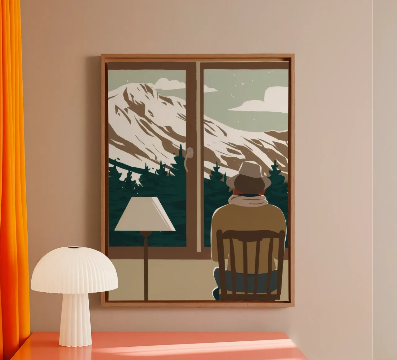 Wintry Window Contemplation canvas with Floater frame by Giant Foxs
