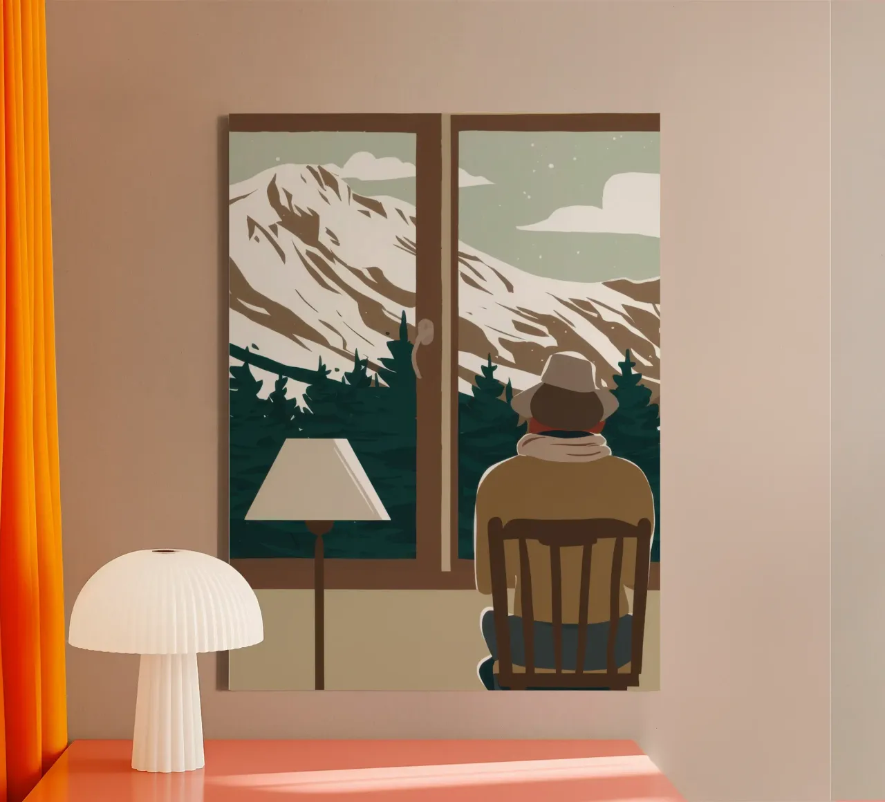 Wintry Window Contemplation canvas with Floater frame by Giant Foxs