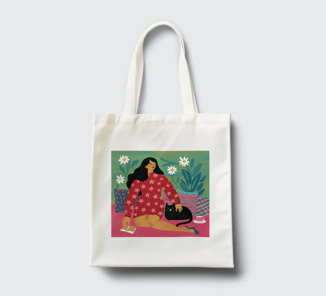 Floral Feline Embrace tote bag by Giant Foxs