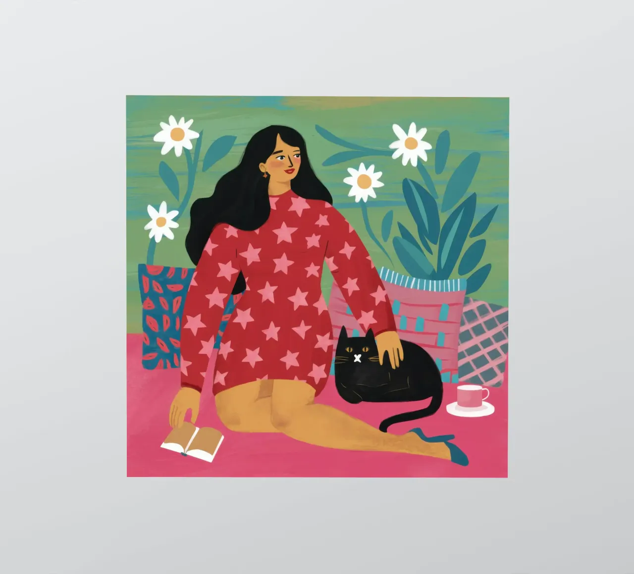 Floral Feline Embrace sticker by Giant Foxs