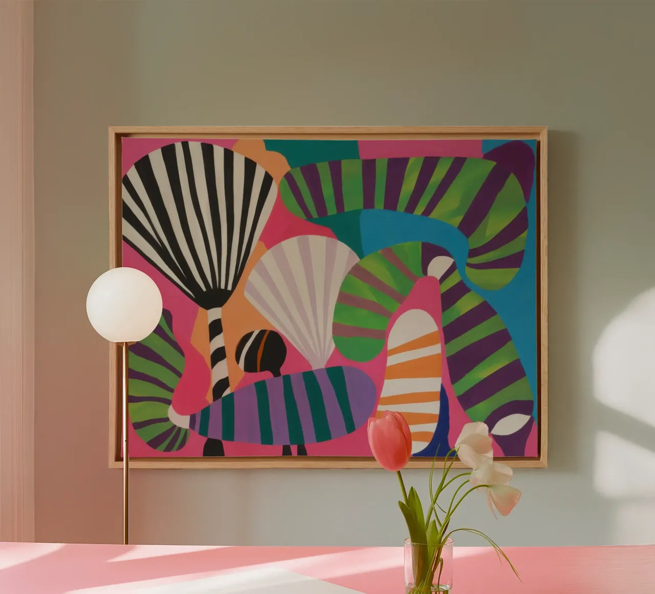 Deco's groene waaier canvas met Baklijst van Rain Balance
