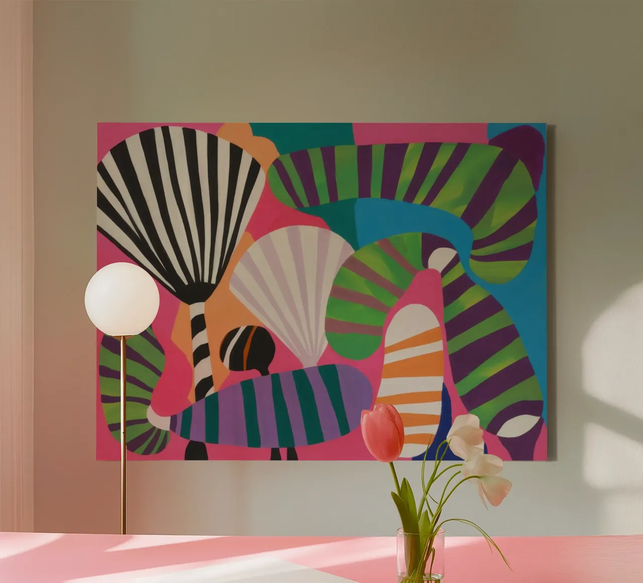 Deco's groene waaier canvas met Baklijst van Rain Balance