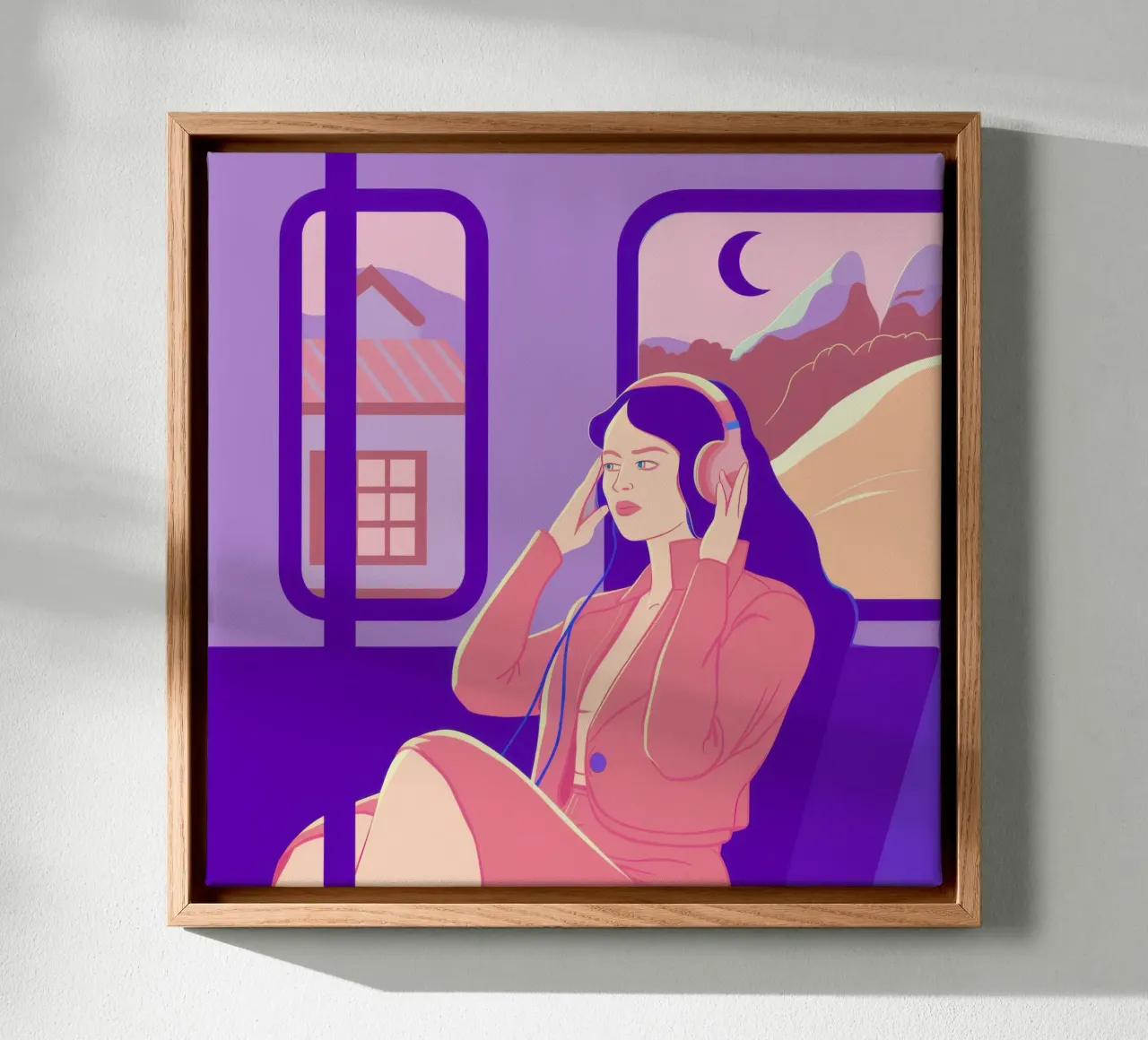 Twilight Train Journey canvas with Floater frame by Monuments Fire