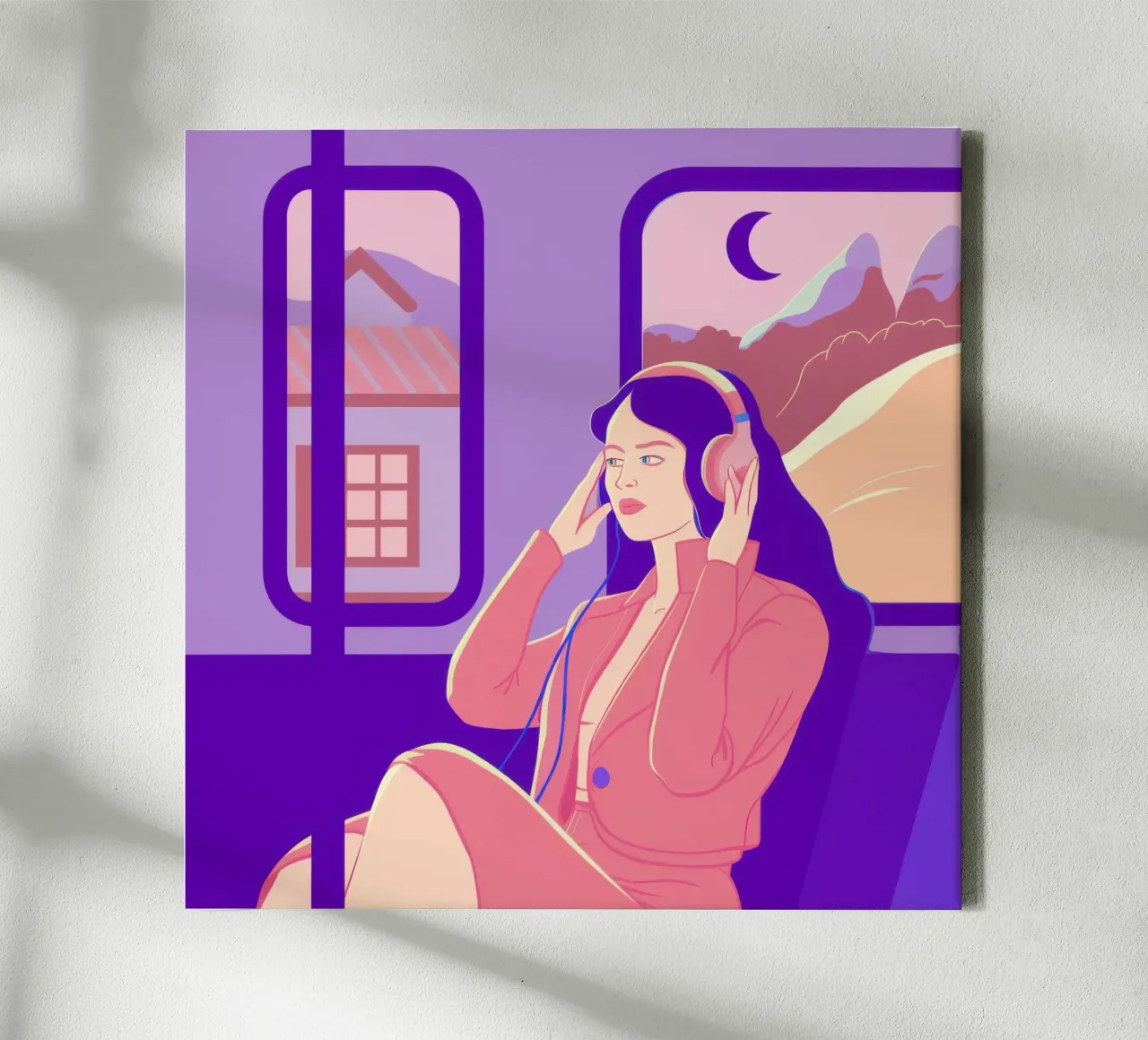 Twilight Train Journey canvas with Floater frame by Monuments Fire
