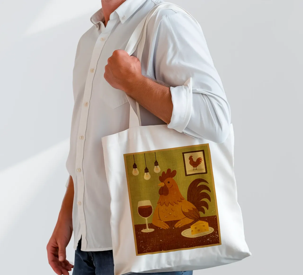 Gallo con un bicchiere di vino borsa in juta da AnimalFunny