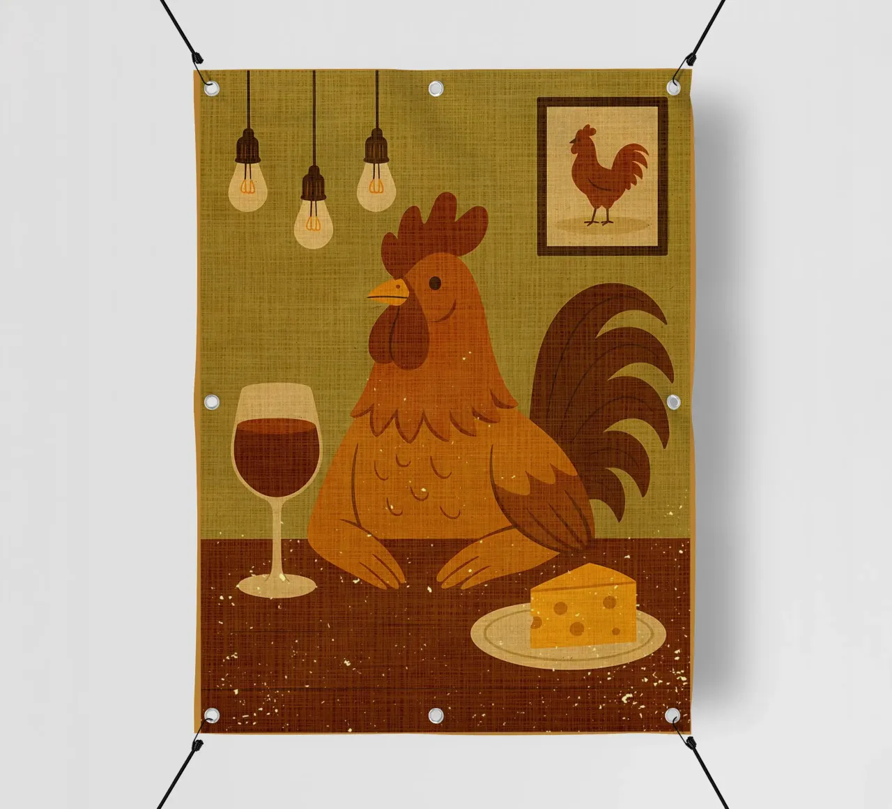 Gallo con un bicchiere di vino telo in pvc da AnimalFunny