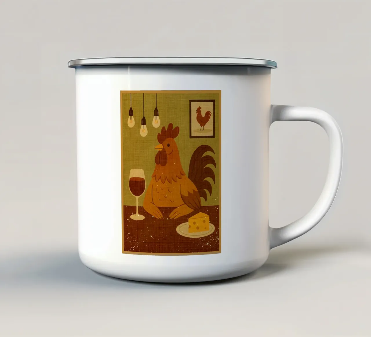 Gallo con un bicchiere di vino tazza in smalto da AnimalFunny