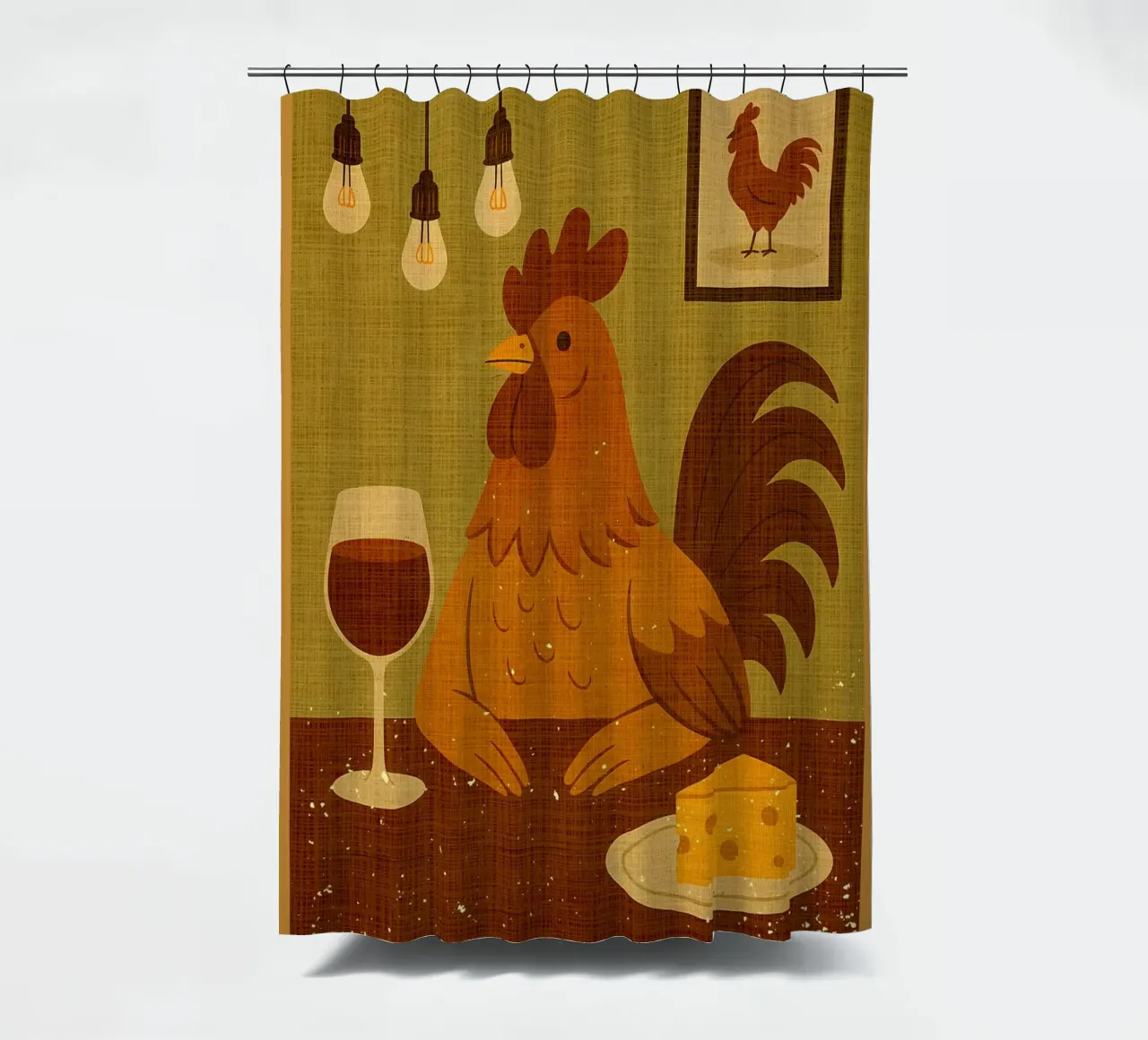 Gallo con un bicchiere di vino tenda da doccia da AnimalFunny