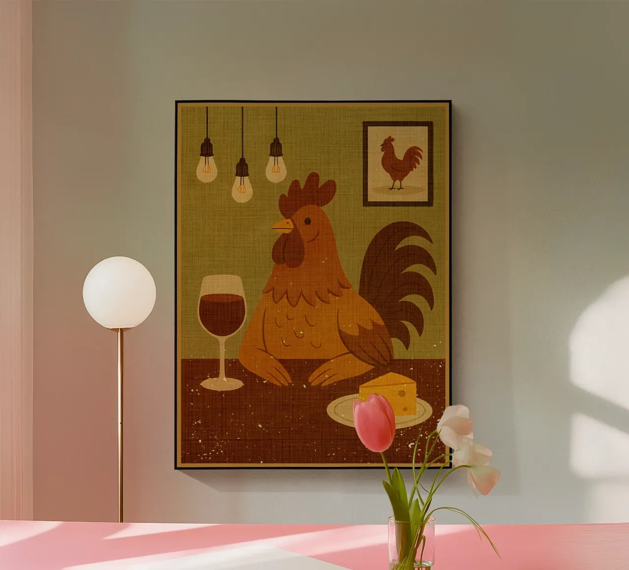 Gallo con un bicchiere di vino plexiglass da AnimalFunny