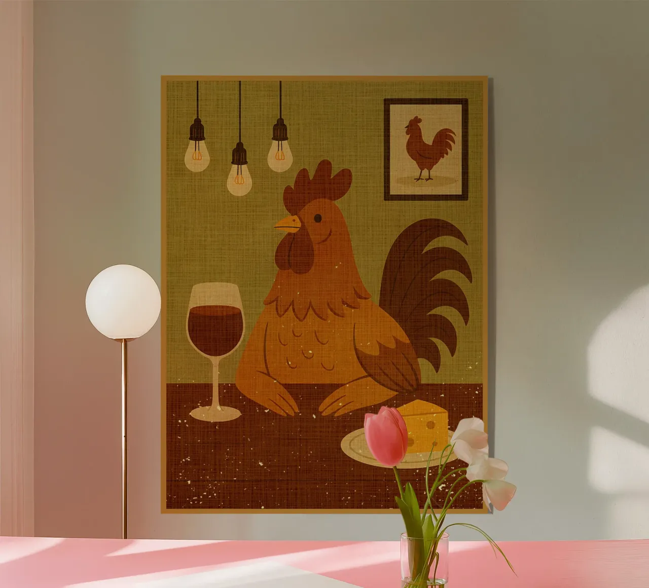 Gallo con un bicchiere di vino plexiglass da AnimalFunny