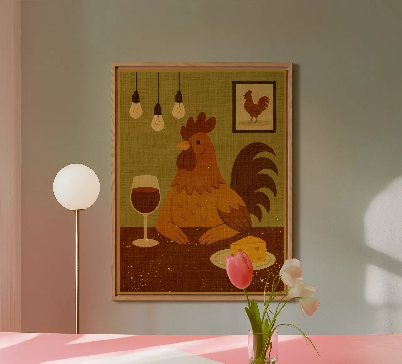 Gallo con un bicchiere di vino alluminio dibond da AnimalFunny