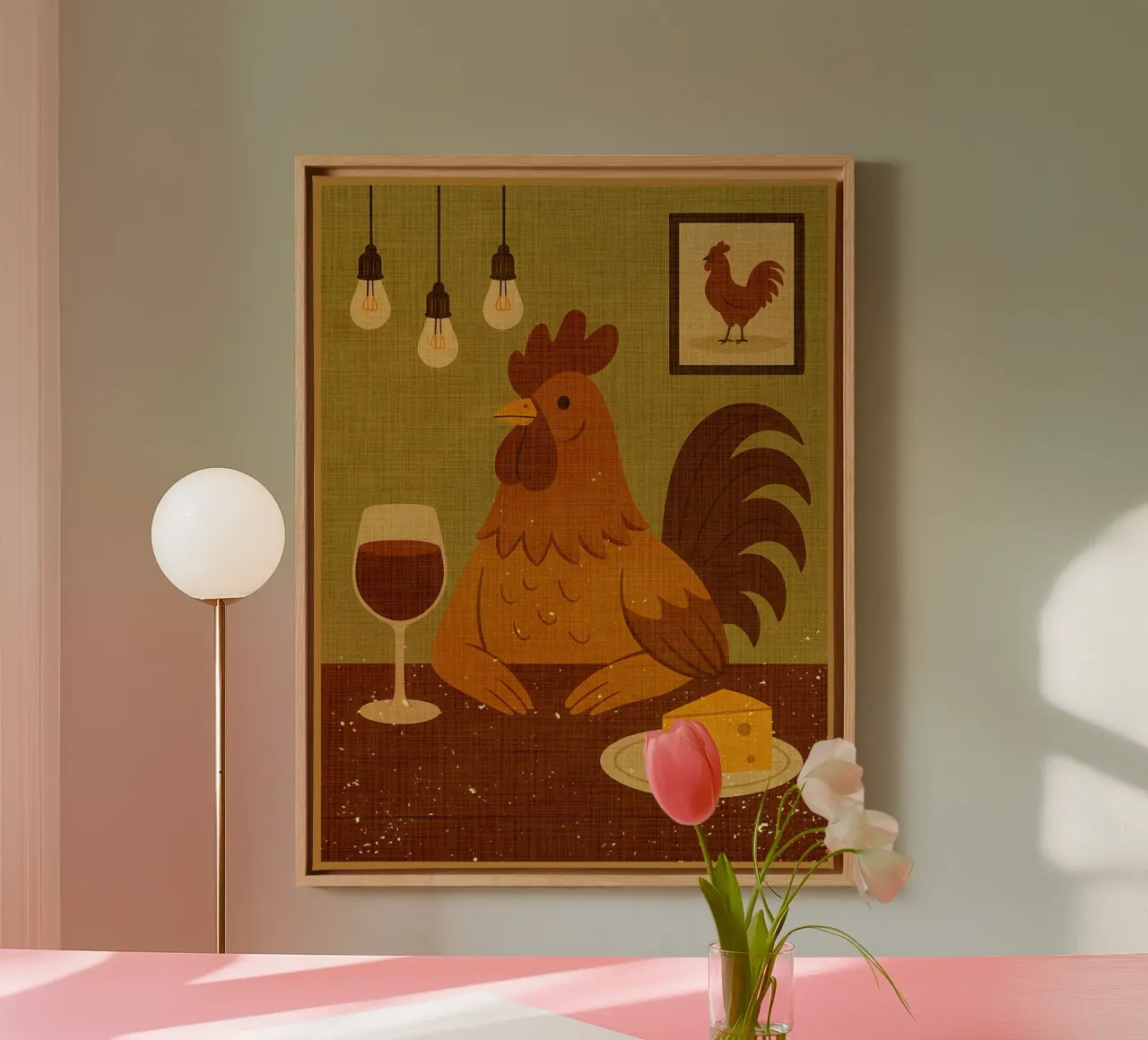 Gallo con un bicchiere di vino tela da AnimalFunny
