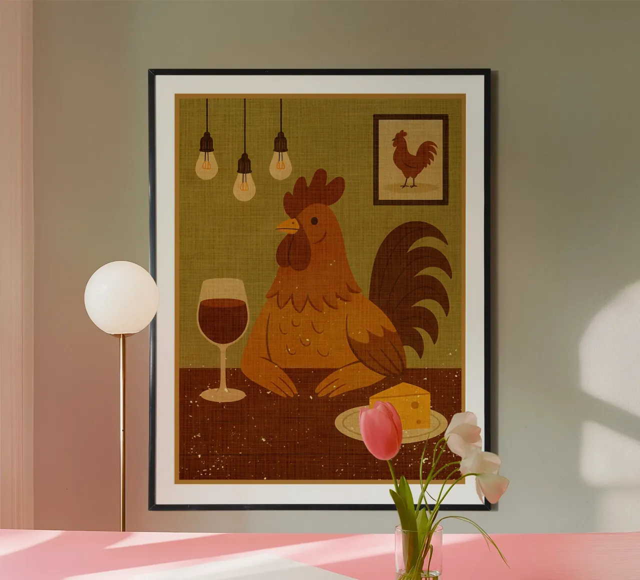 Gallo con un bicchiere di vino carta hahnemühle da AnimalFunny