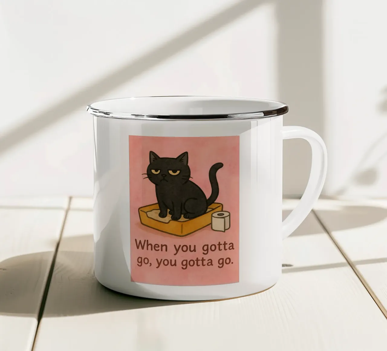 gatto divertente devi andare tazza in smalto da Mirage