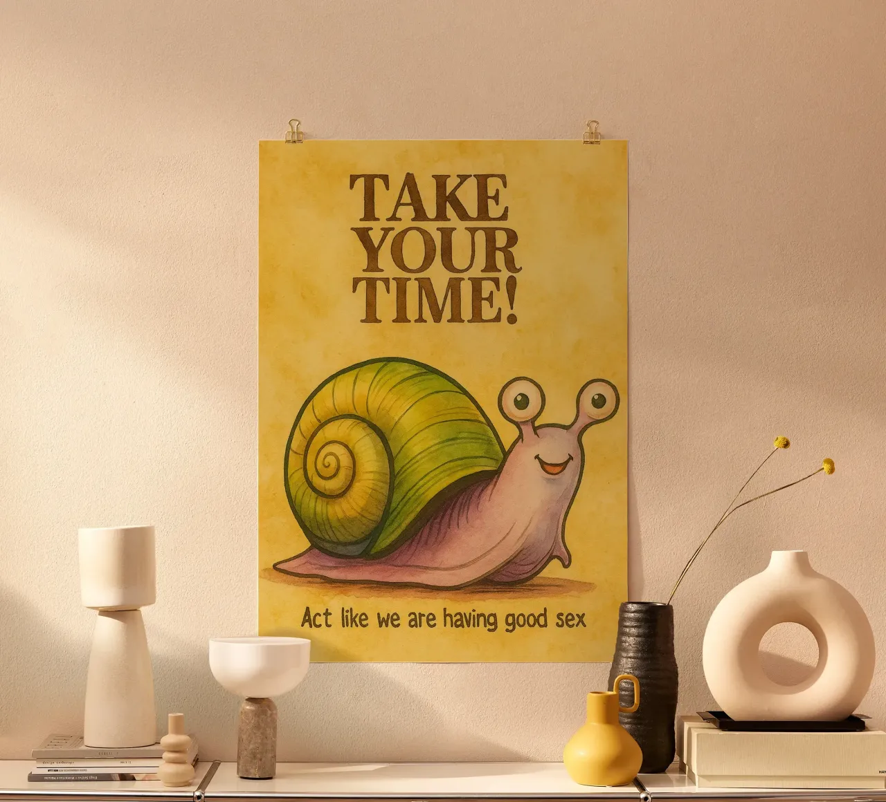 Take your time funny snail poster with plastic frame by Mirage