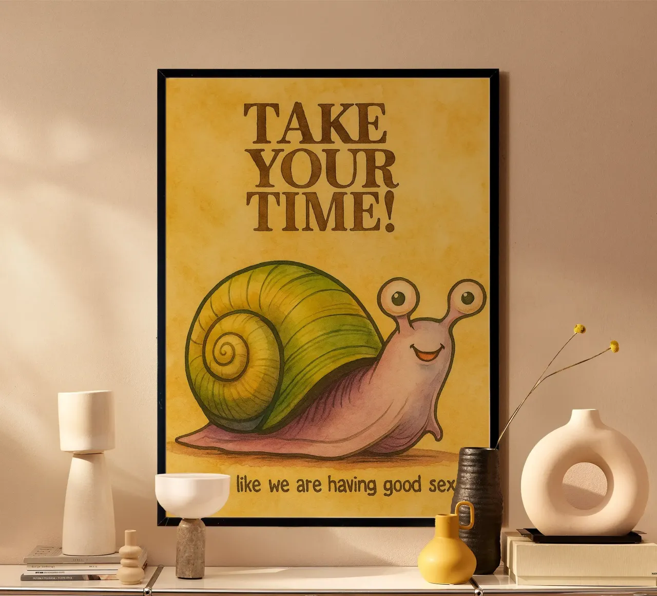 Take your time funny snail poster with plastic frame by Mirage