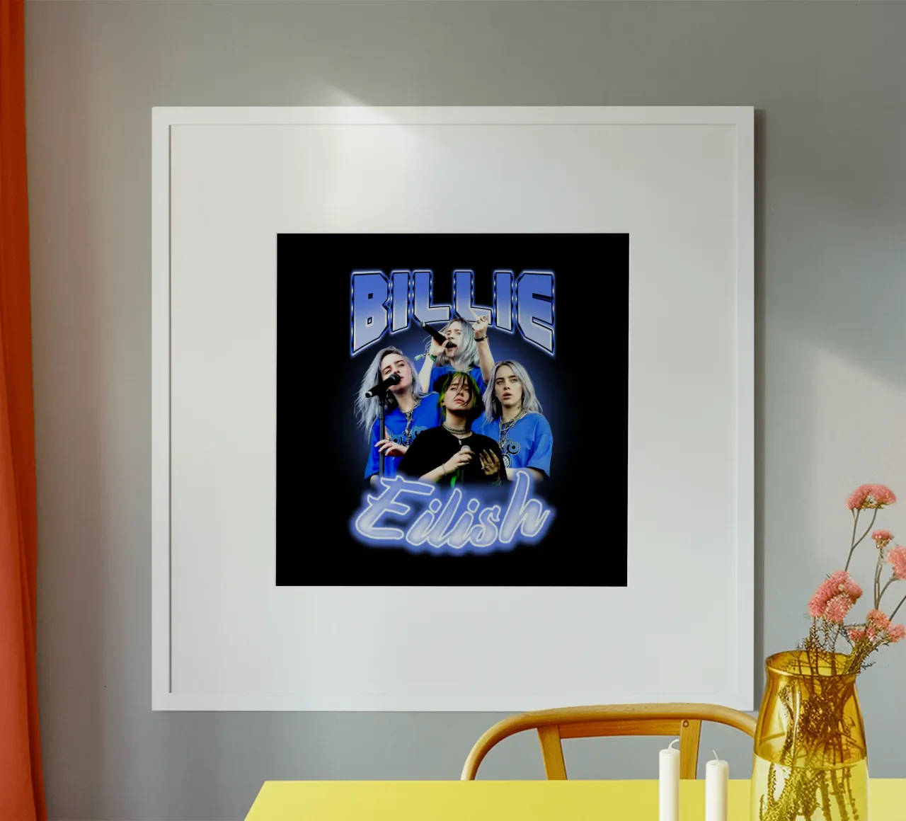 Bootleg vintage di Billie Eilish poster con telaio in legno da https://www.juniqe.com/uk/shop/Henndraws