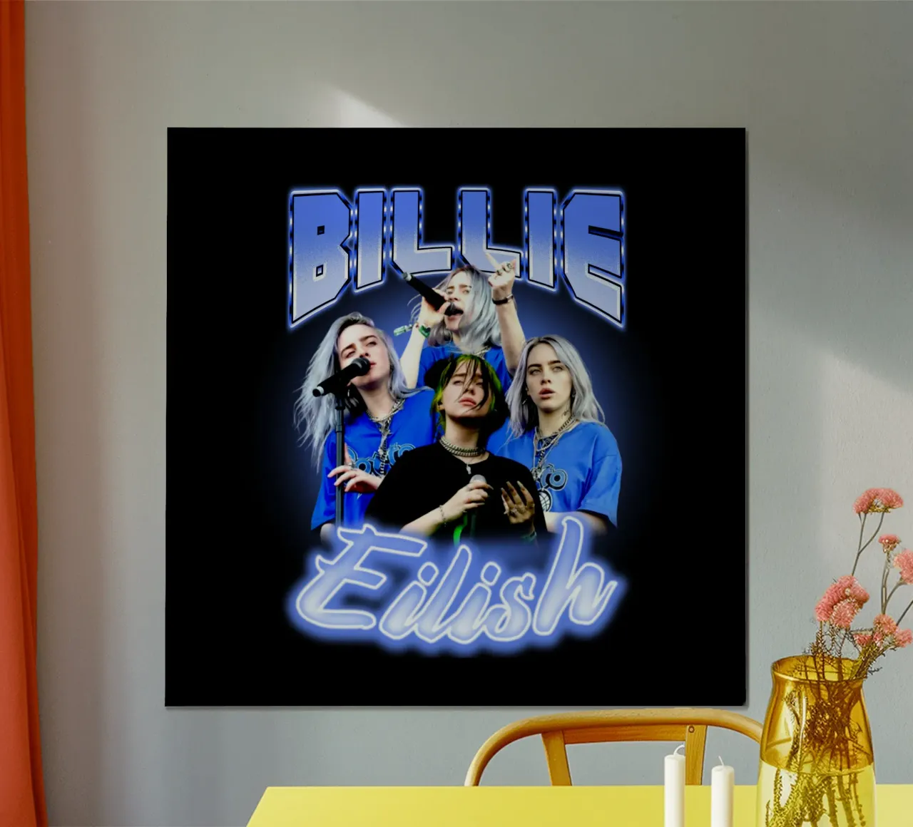 Bootleg vintage di Billie Eilish poster con telaio in legno da https://www.juniqe.com/uk/shop/Henndraws