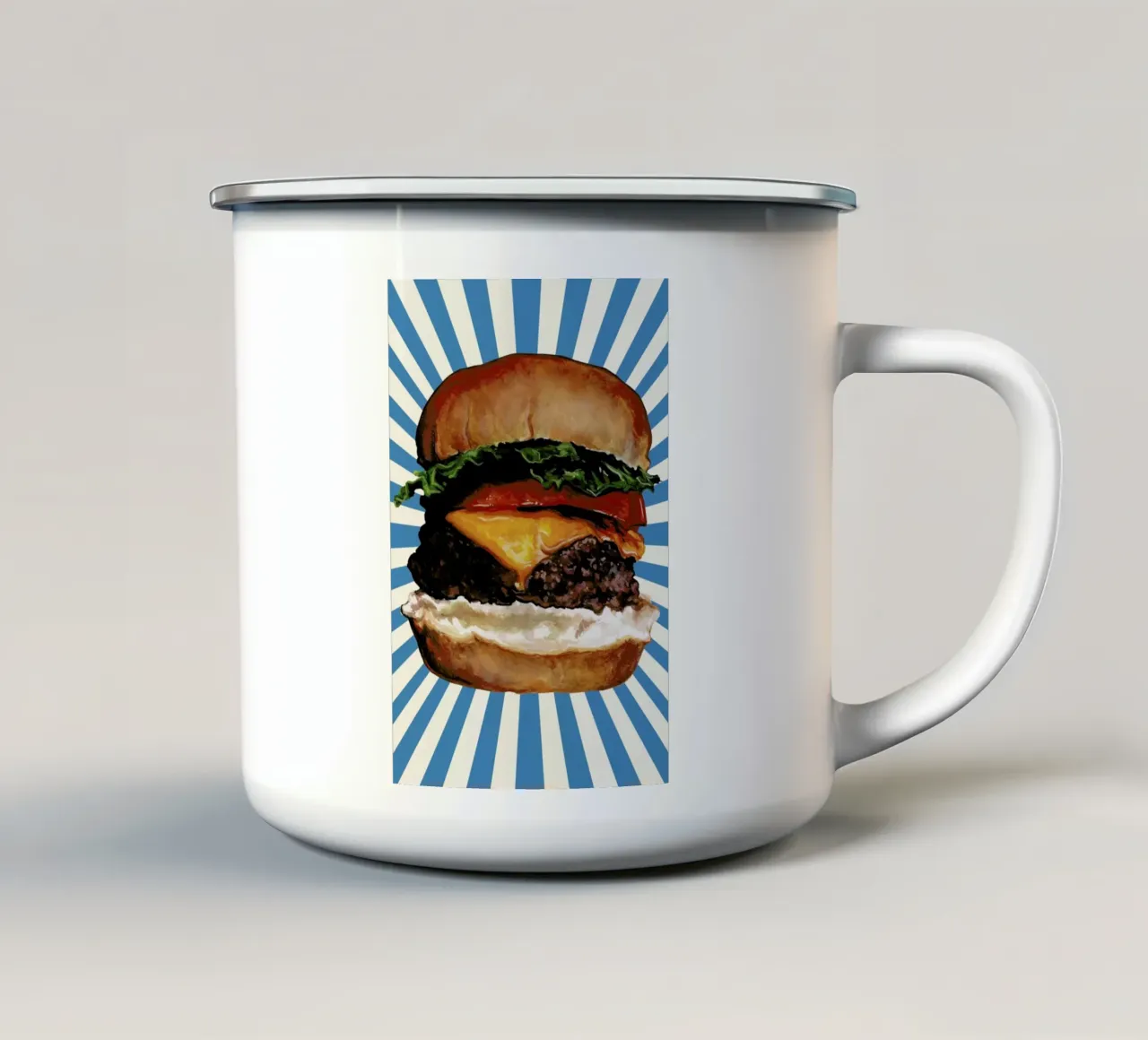 Cheeseburger tazza in smalto da Kelly Gilleran