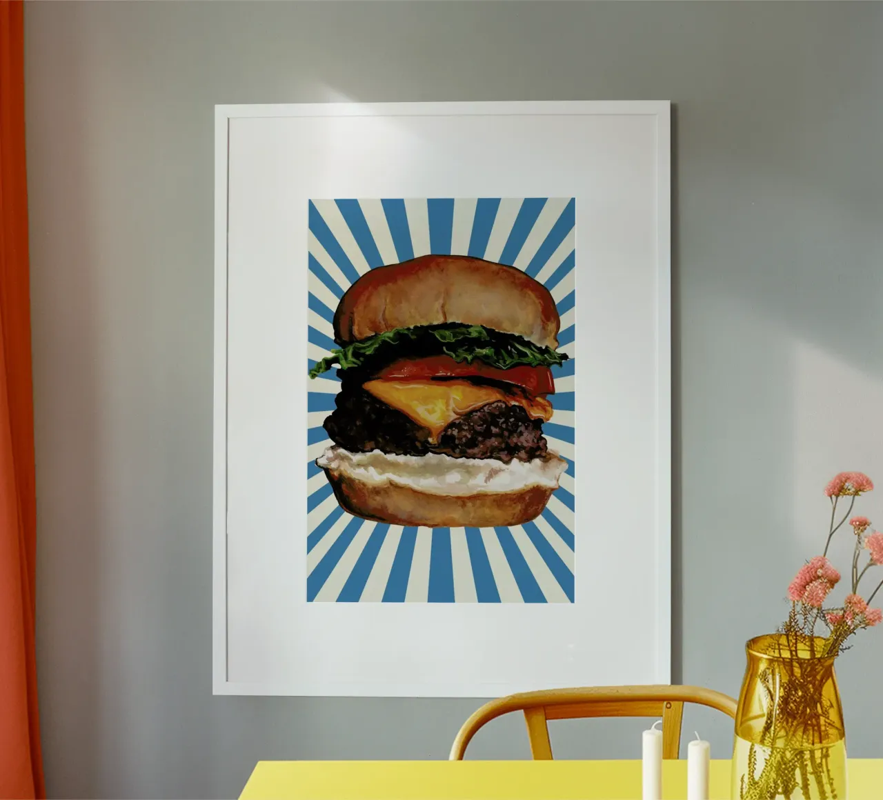 Cheeseburger poster con telaio in alluminio da Kelly Gilleran