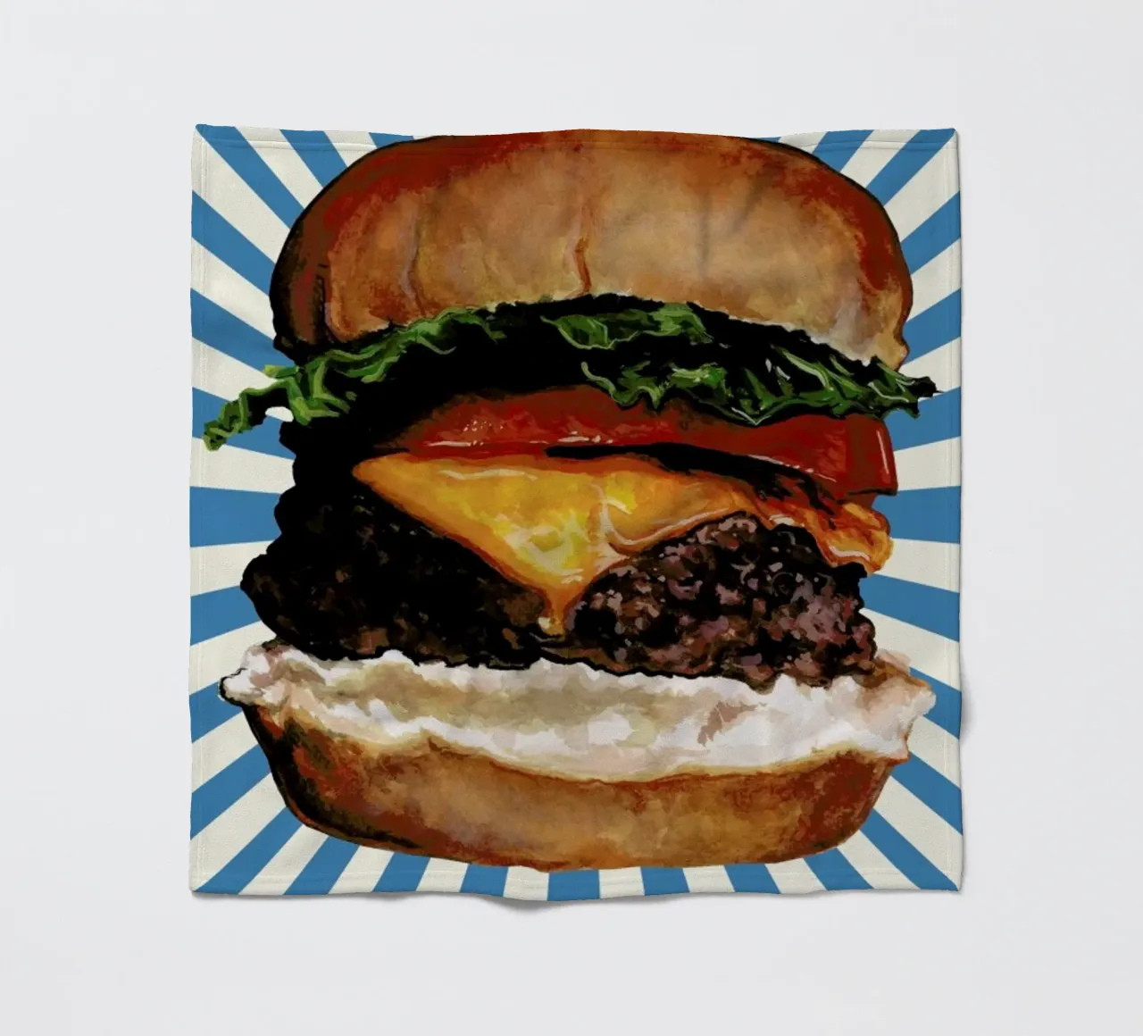 Cheeseburger fleece blanket by Kelly Gilleran