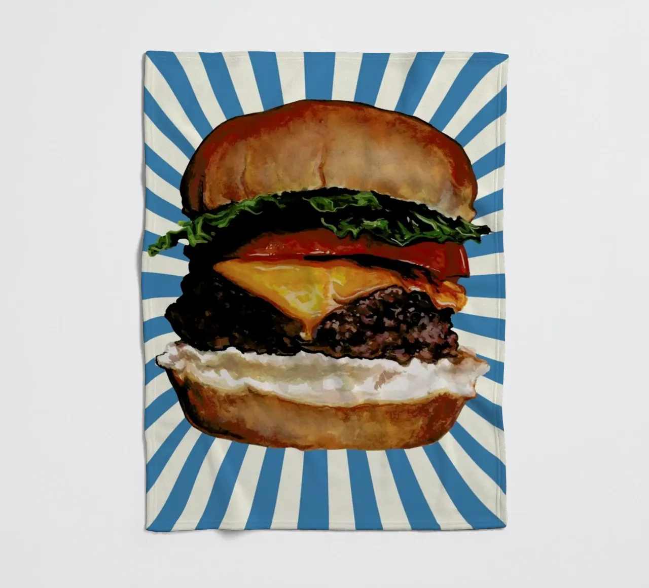 Cheeseburger fleece blanket by Kelly Gilleran
