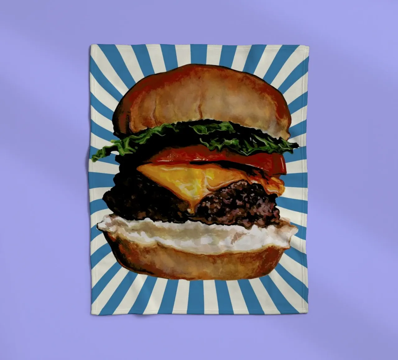 Cheeseburger fleece blanket by Kelly Gilleran