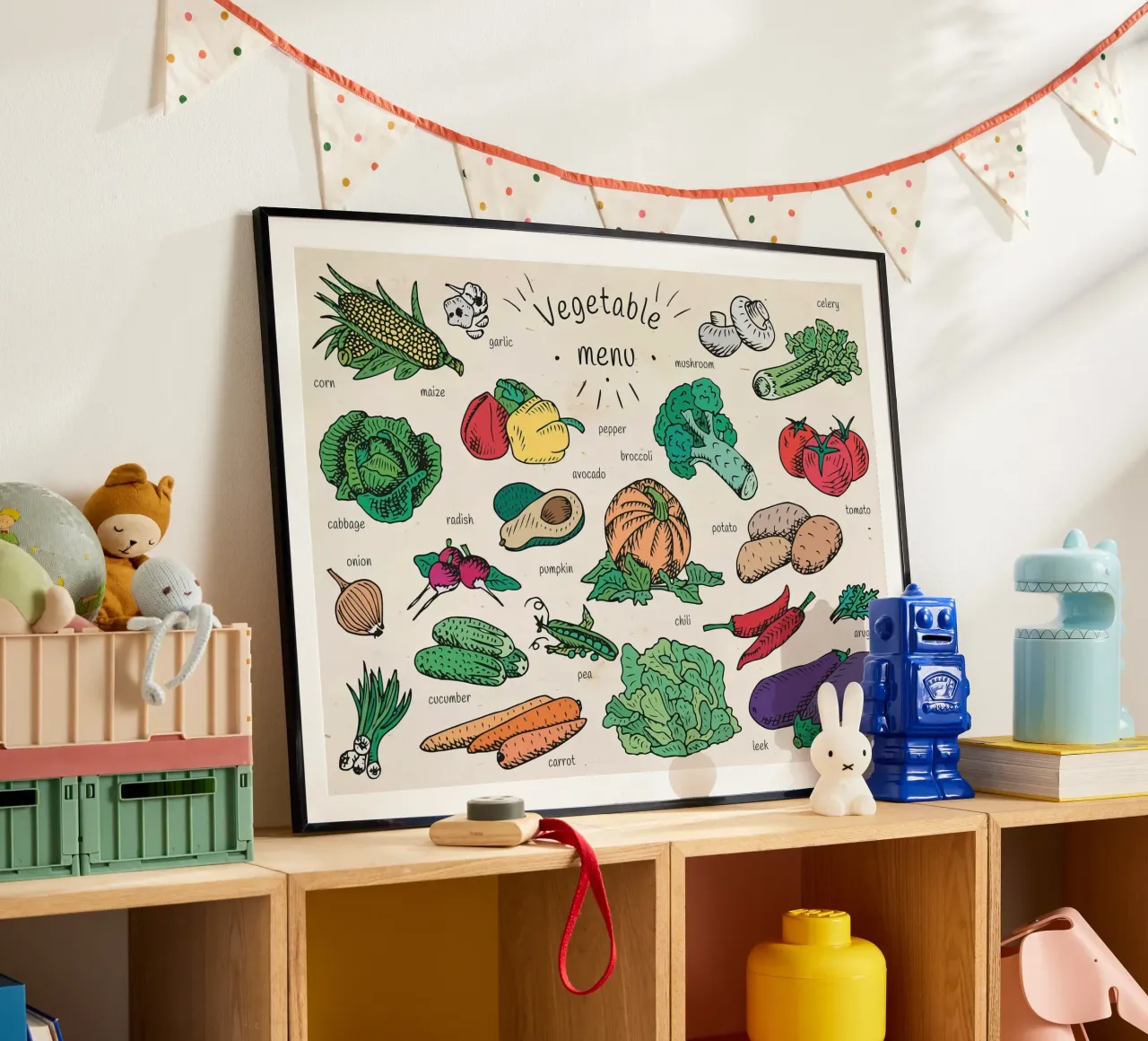 Klein groentemenu poster met aluminium frame van muench benjamin