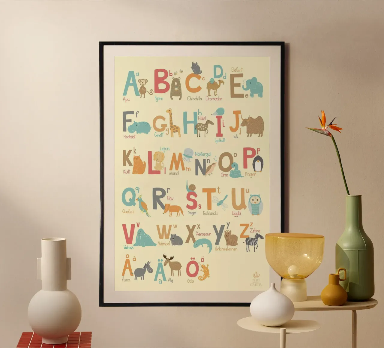 Dierenalfabet (Zweeds) poster met houten frame van muench benjamin