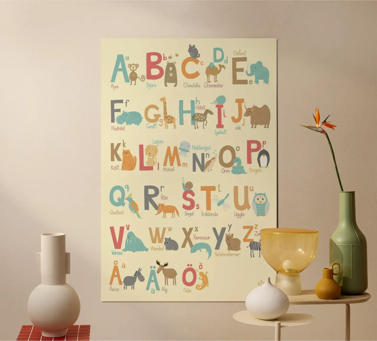 Dierenalfabet (Zweeds) poster met houten frame van muench benjamin