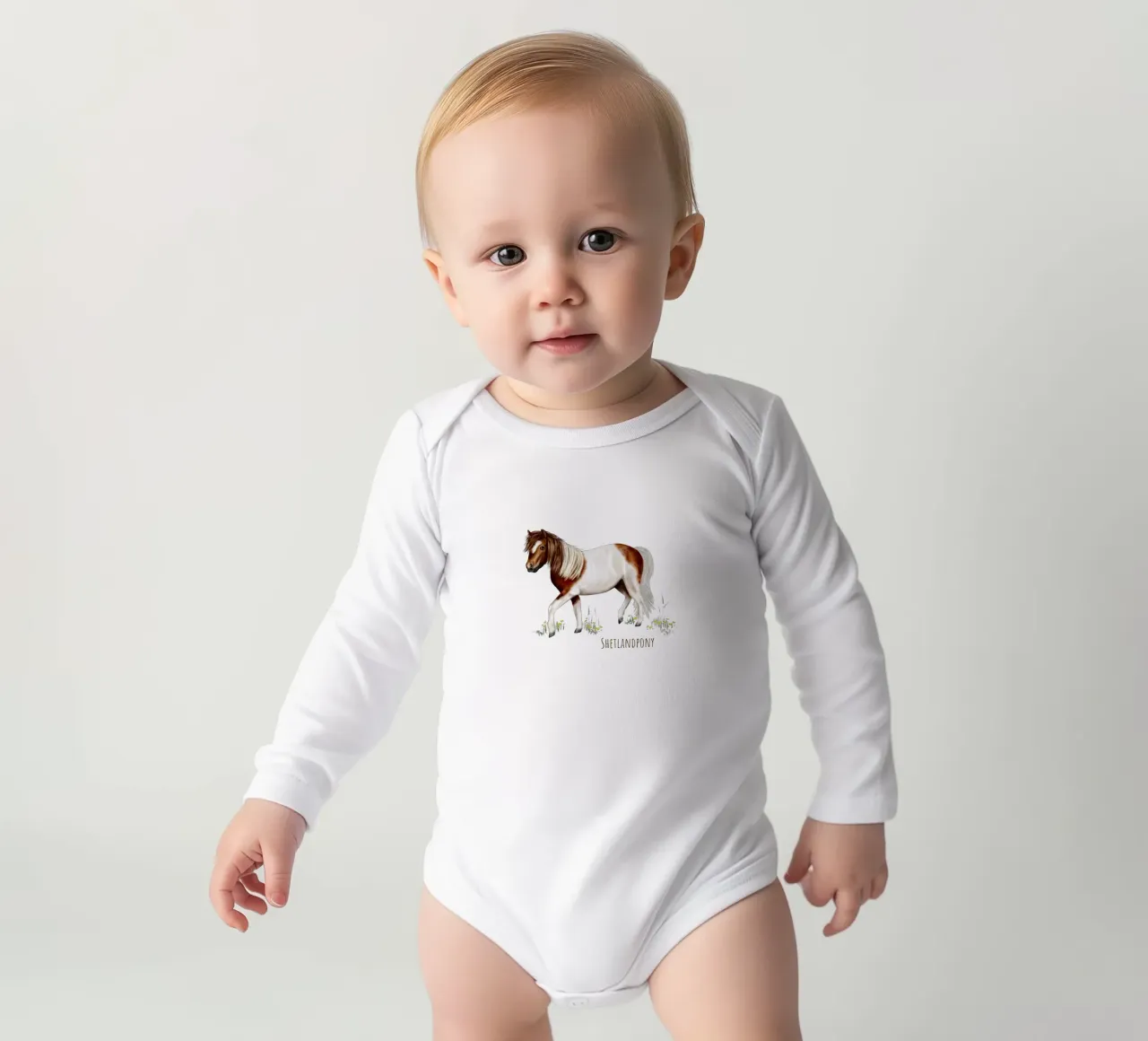 Shetlandpony long-sleeve baby romper by Moonlit Illustrations