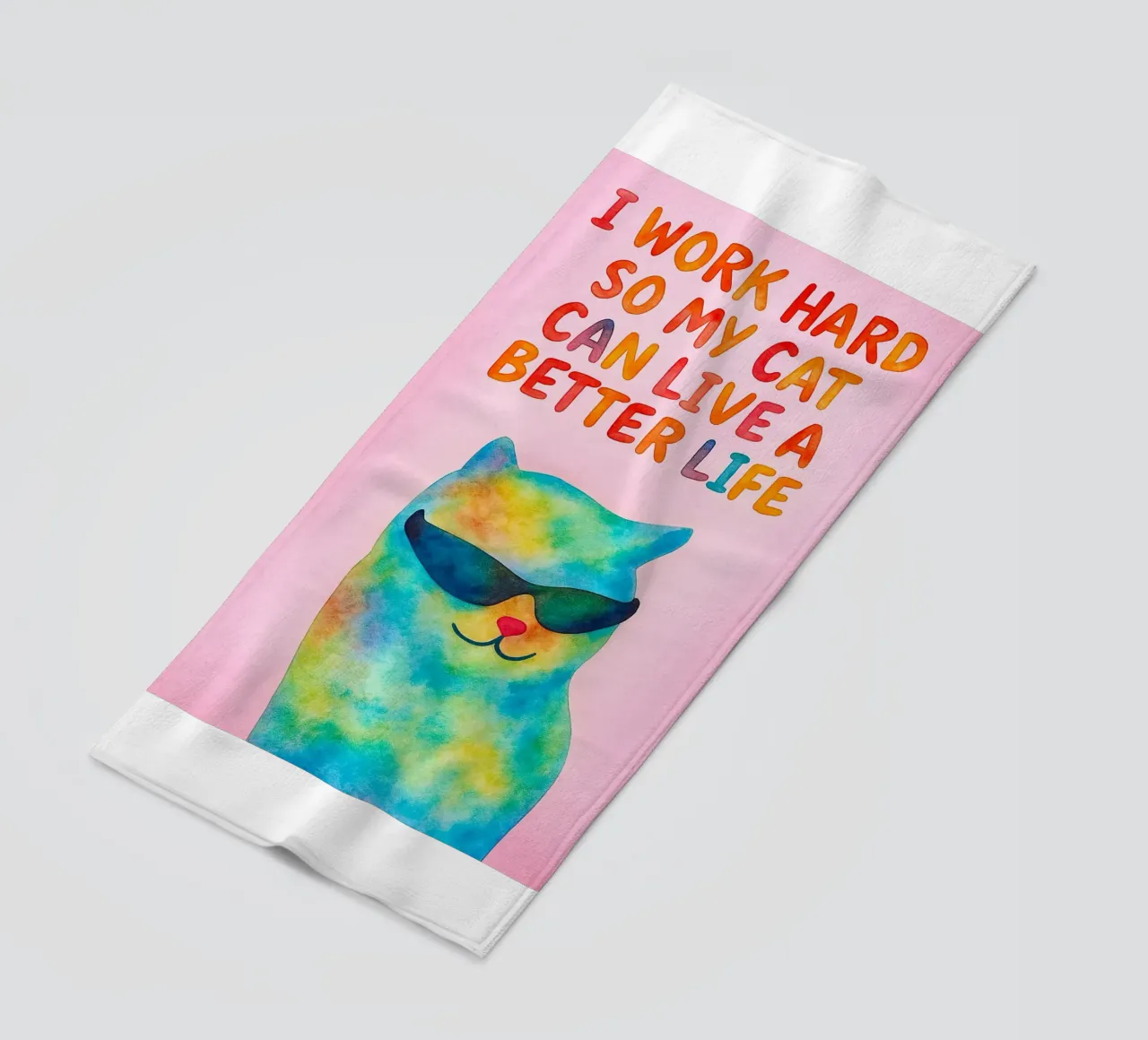 work hard so my cat can better life beach towel by Mirage