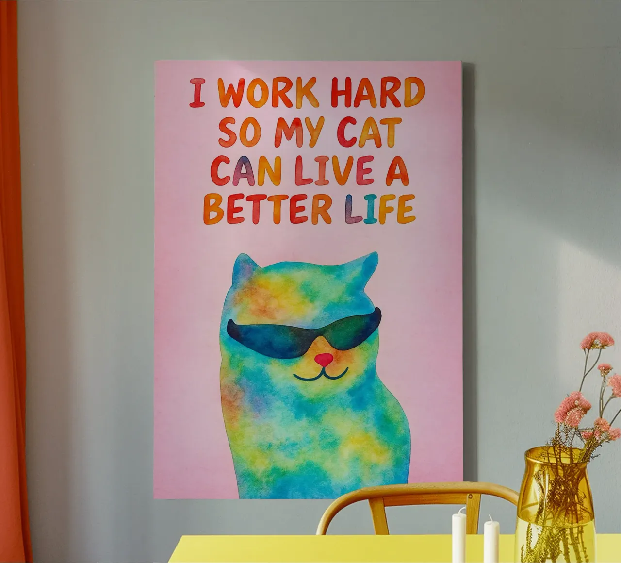 work hard so my cat can better life canvas with Floater frame by Mirage