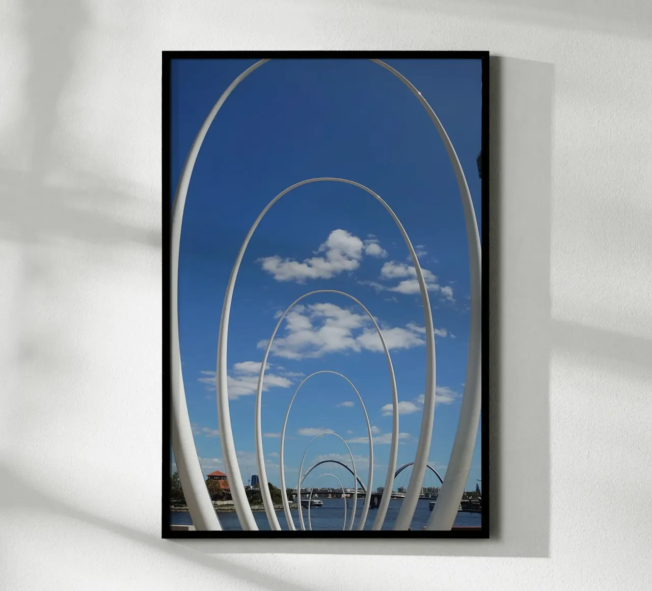 Spanda Sculpture at Elizabeth Quay in Perth poster with wooden frame by byrieneke