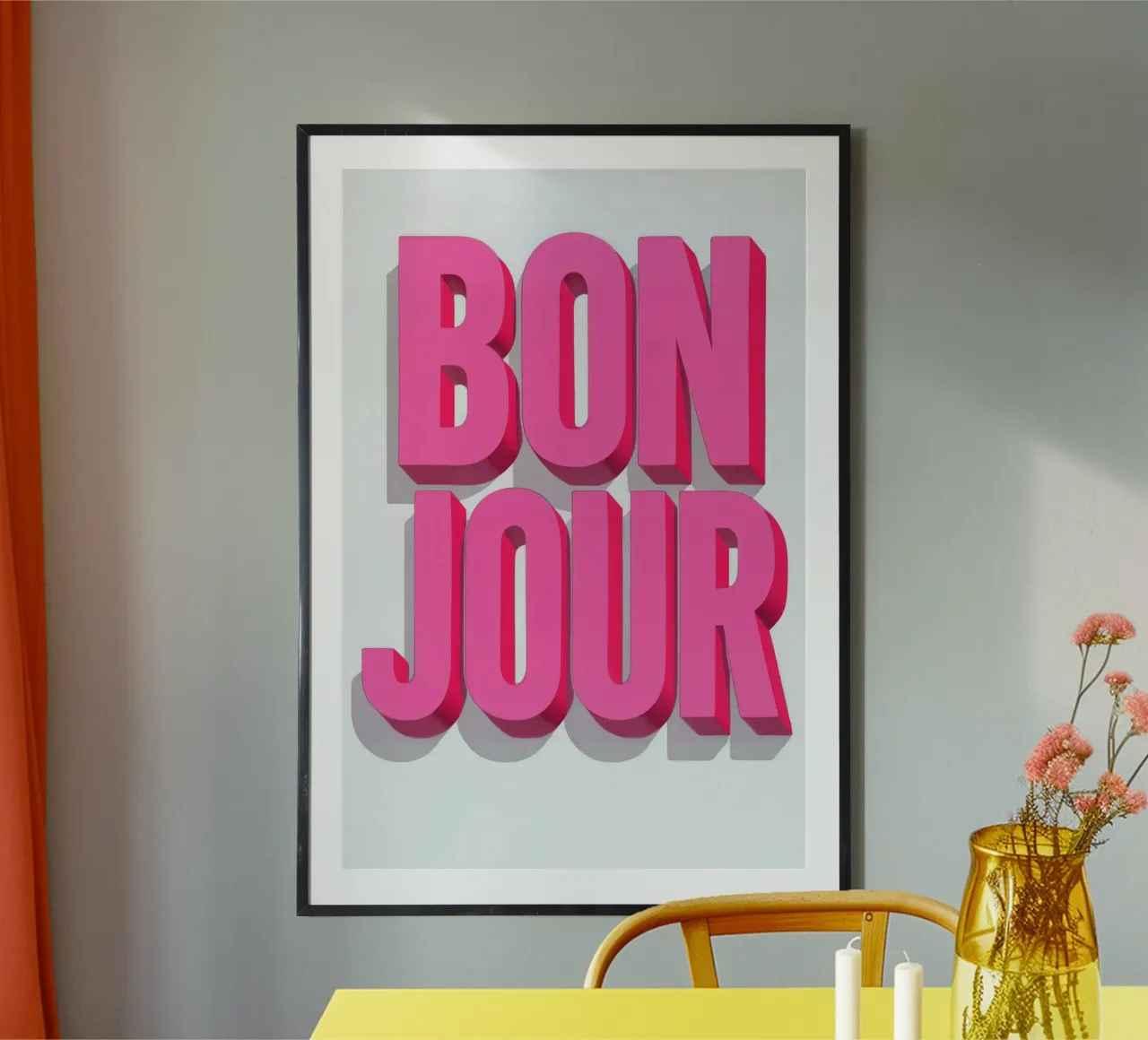 Typo Hello: Bonjour! poster con telaio in legno da QuooodZ by MooodzArt